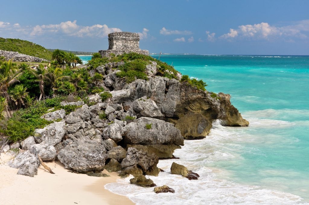 Mayan ruins on the beach in Tulum on the Yucatán Peninsula 