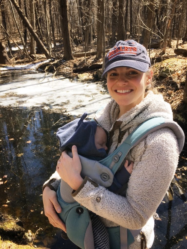 Baby on a hike carried in an Ergo baby carrier