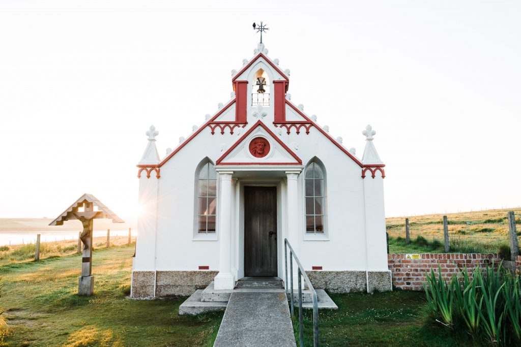A little Italian Chapel on Orkney Island  is the perfect nostalgic location for an elopement or intimate wedding.