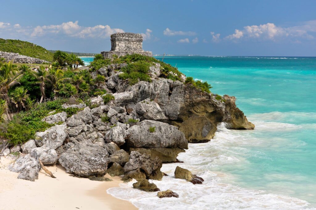 Mayan ruins on the beach in Tulum on the Yucatán Peninsula